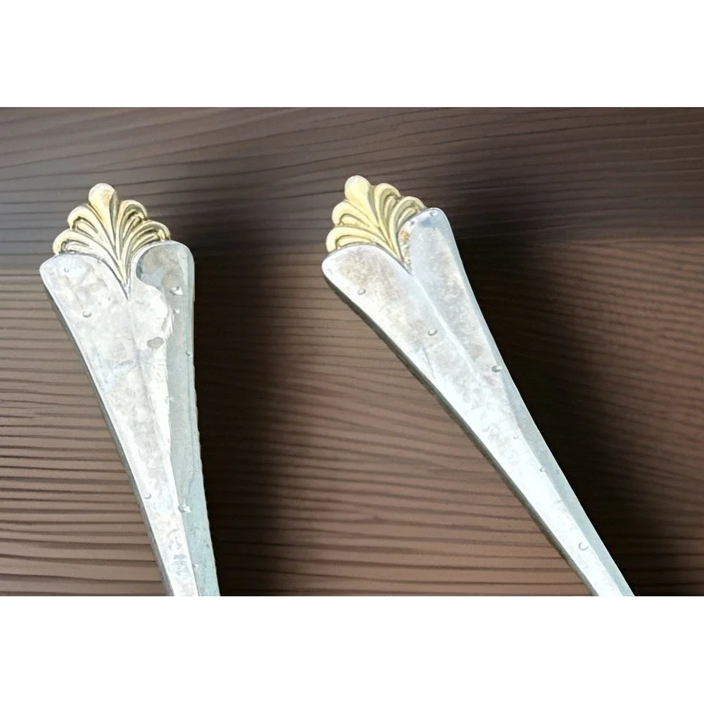 Vintage Silver Plated Cake & Pie Server Slicer Ornate Floral Design Set Gold Tip